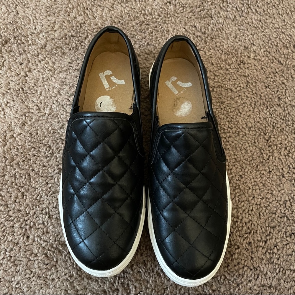 black quilted slip ons